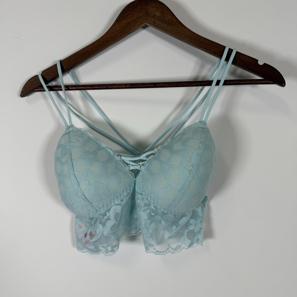 No Boundaries Women's Bralette Size Medium Teal Lace Racerback Padded